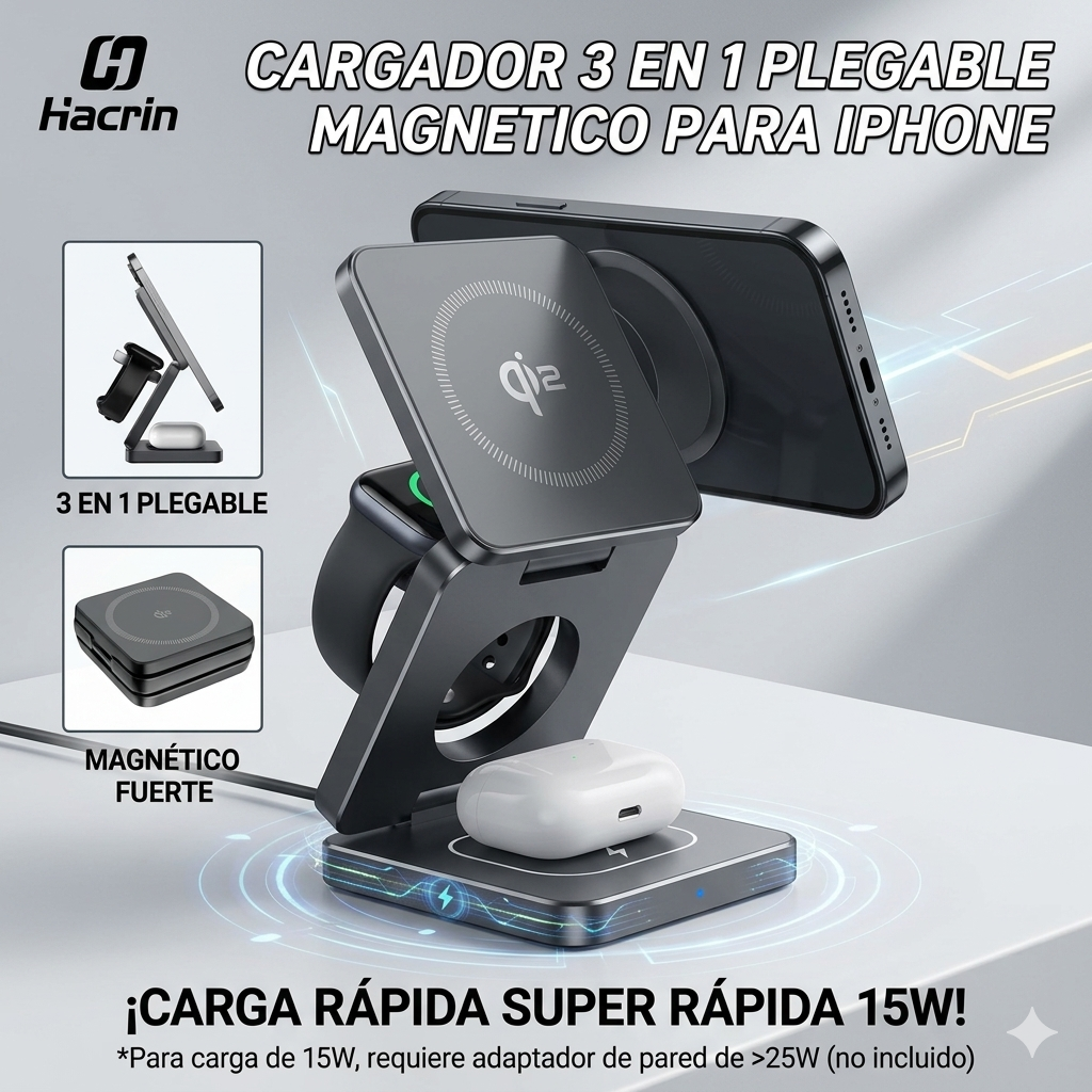 Cargador Plegable Magnético 3 en1 Iphone