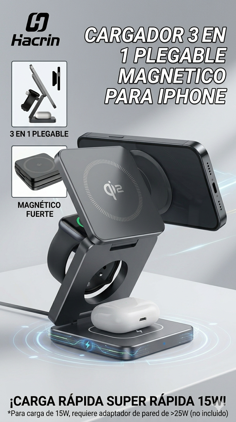 Cargador Plegable Magnético 3 en1 Iphone