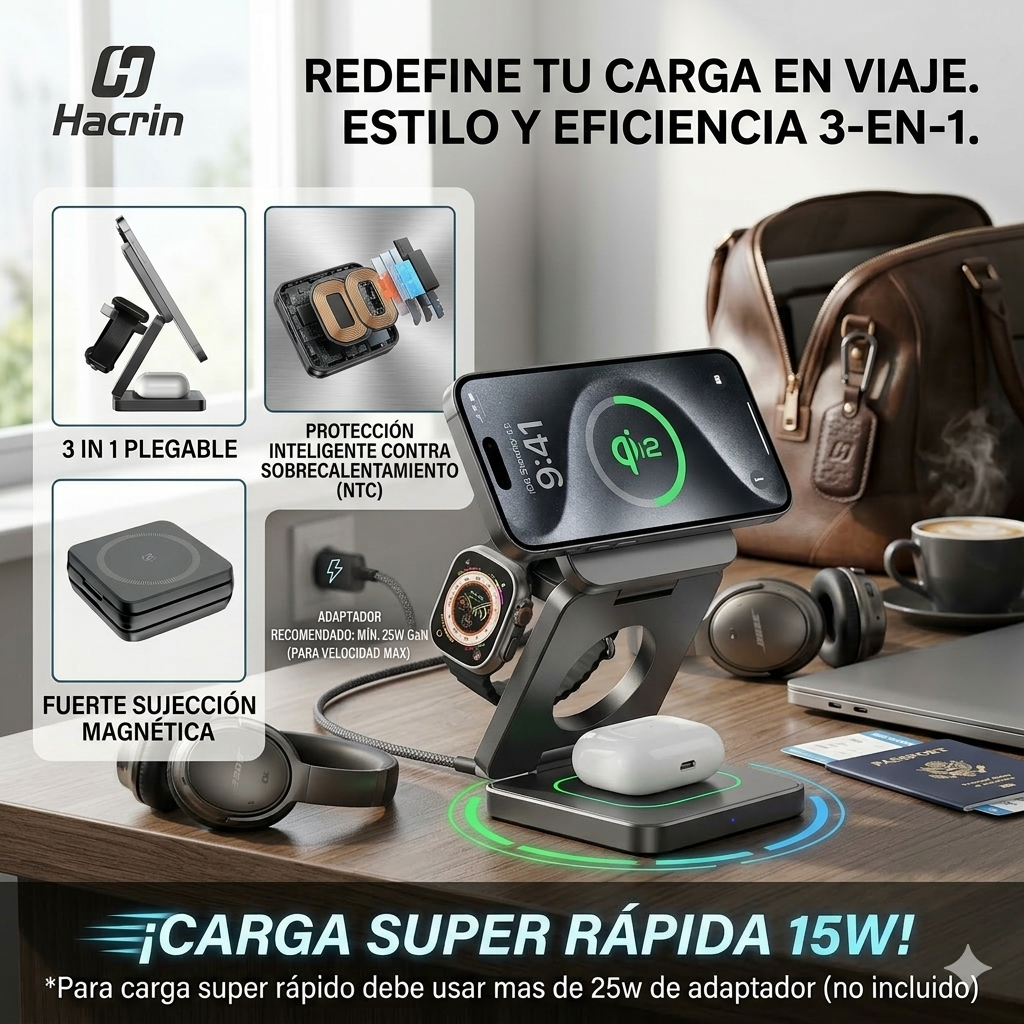 Cargador Plegable Magnético 3 en1 Iphone