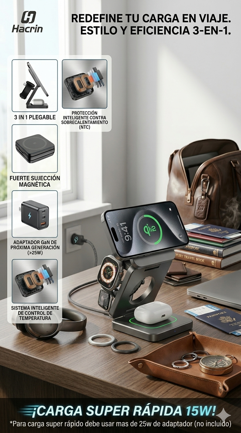 Cargador Plegable Magnético 3 en1 Iphone