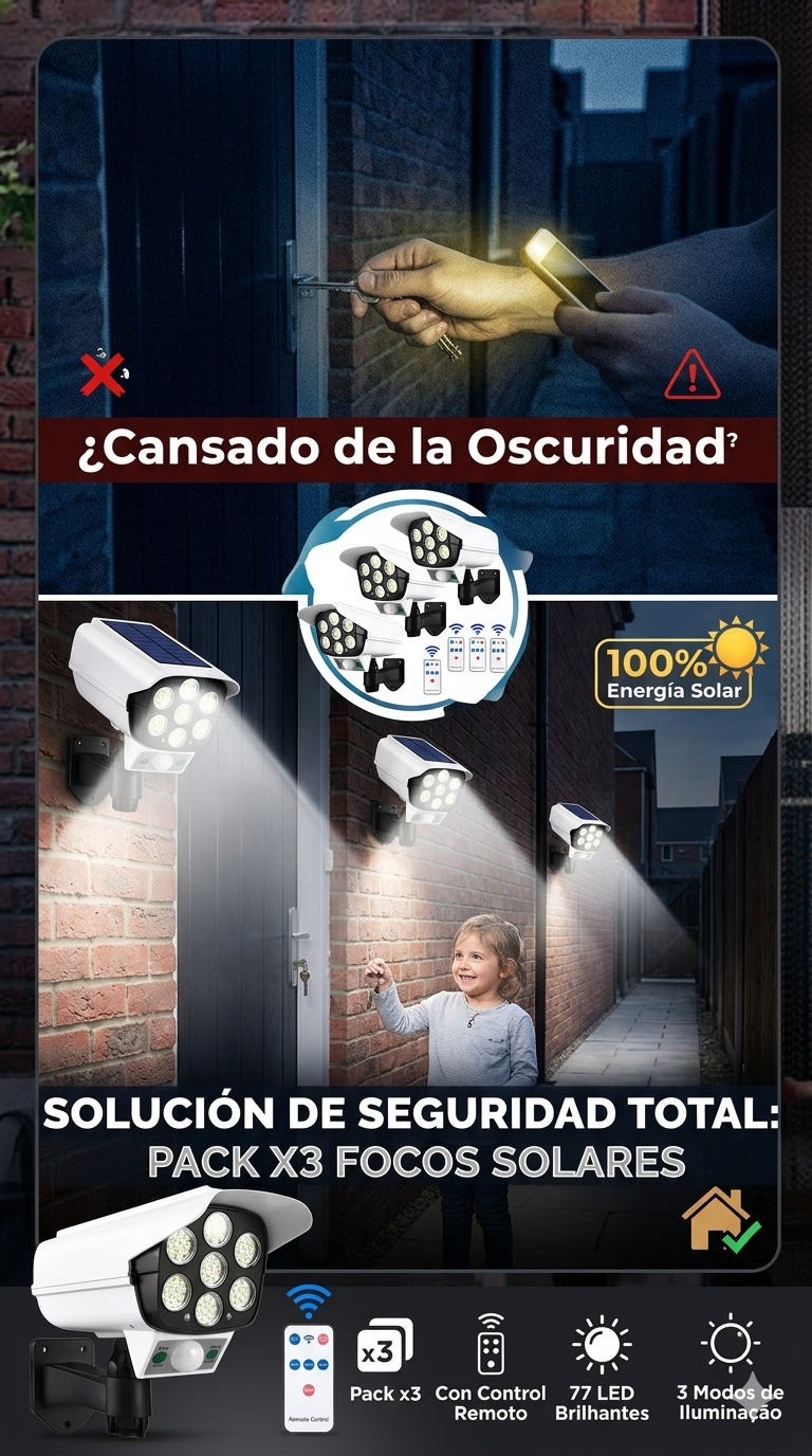 PACK X3 FOCO SOLAR TIPO CAMARA SENSOR