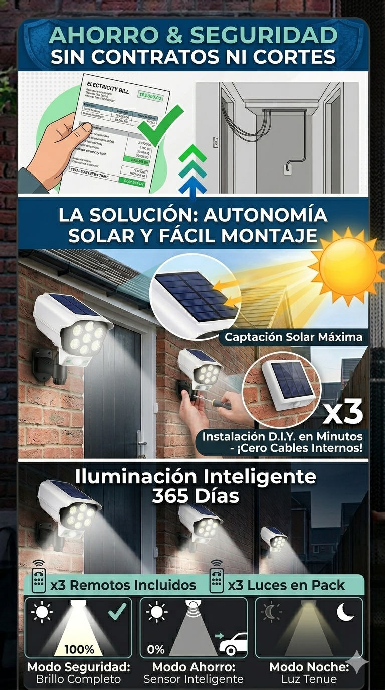 PACK X3 FOCO SOLAR TIPO CAMARA SENSOR
