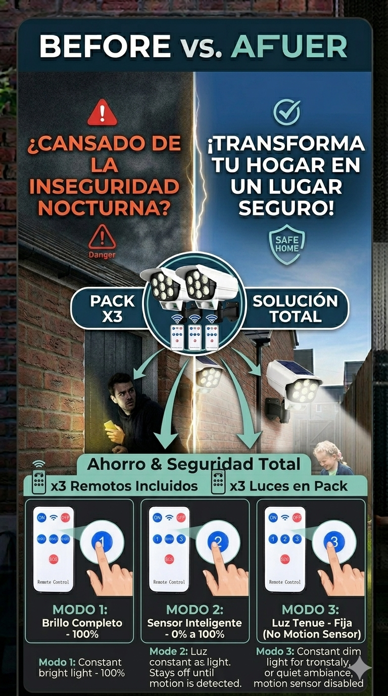 PACK X3 FOCO SOLAR TIPO CAMARA SENSOR